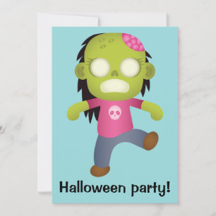 Söt seriefigur zombieflicka Halloween-fest Inbjudningar