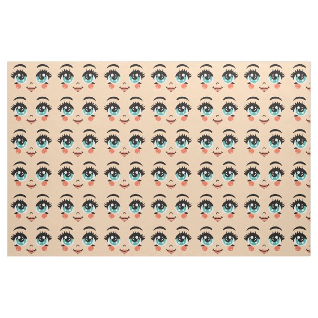 Söt seriefigurdocka glatt ansikte konst tyg (Fat Quarter)