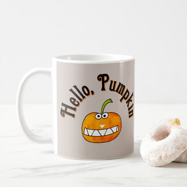 Söt seriefigurer leende hallo pumpa höst kaffemugg (Med munk)