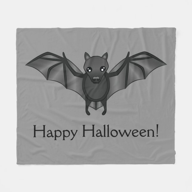 Söt seriefladdermus med glad halloween-text fleecefilt (Framsidan (Horisontell))
