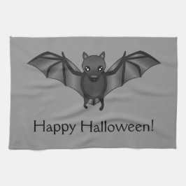 Söt seriefladdermus med glad halloween-text kökshandduk