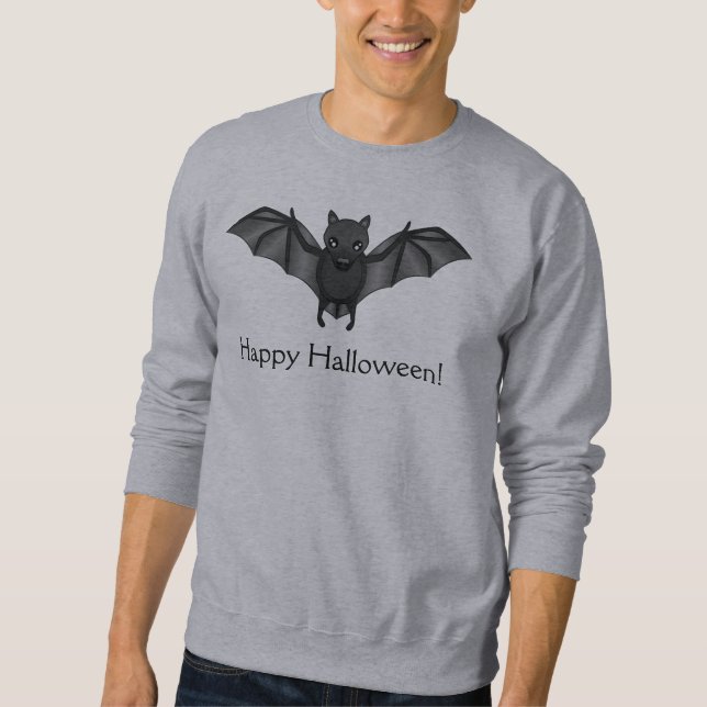 Söt seriefladdermus och Glad Halloween-text Lång Ärmad Tröja (Framsida)