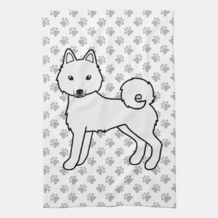Söt seriehund av vit Alaskan Klee Kai-ras Kökshandduk
