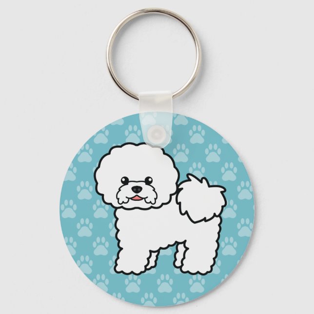 Söt serieillustration av Bichon Frise-hund Nyckelring (Framsida)