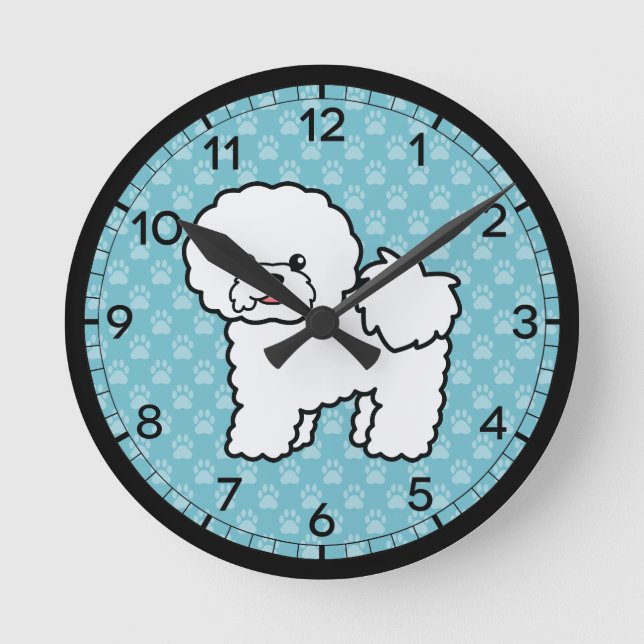 Söt serieillustration av Bichon Frise-hund Rund Klocka (Framsida)