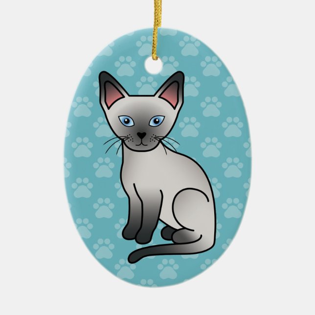 Söt serieillustration av blåpoint siames katt julgransprydnad keramik (Framsidan)