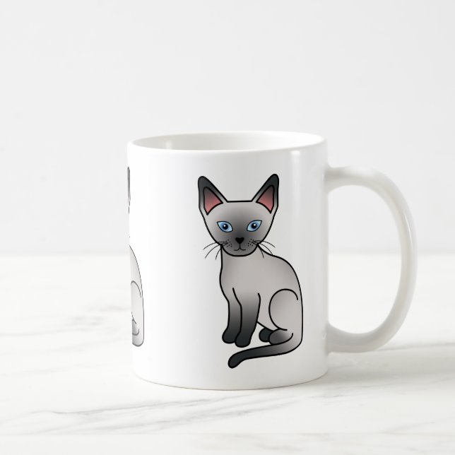 Söt serieillustration av blåpoint siames katt kaffemugg (Höger)