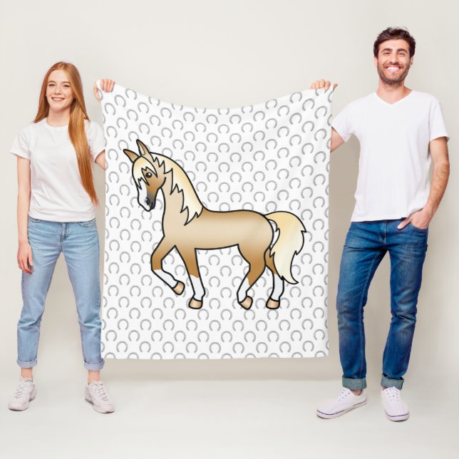 Söt serieillustration av Palomino Travhäst Fleecefilt (På plats)