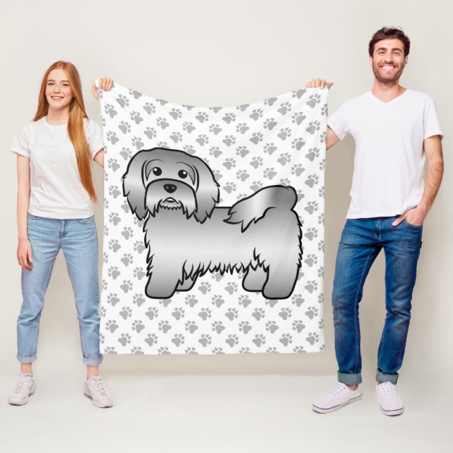 Söt serieillustration av silverfärgad Havanese hun Fleecefilt (På plats)