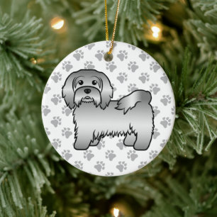 Söt serieillustration av silverfärgad Havanese hun Julgransprydnad Keramik