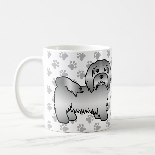 Söt serieillustration av silverfärgad Havanese hun Kaffemugg (Vänster)