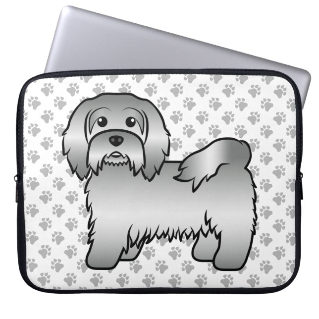 Söt serieillustration av silverfärgad Havanese hun Laptop Fodral (Framsidan)