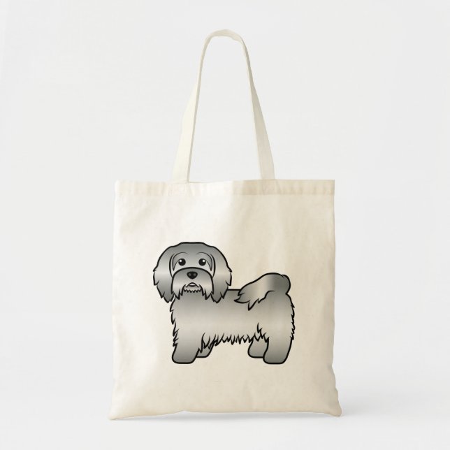 Söt serieillustration av silverfärgad Havanese hun Tygkasse (Framsidan)
