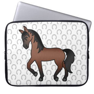 Söt serieillustration av travande häst i valnötsbr laptop fodral