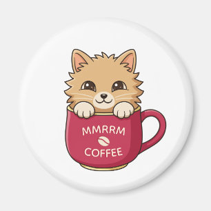Söt seriekat i kaffekopp med anpassad text magnet