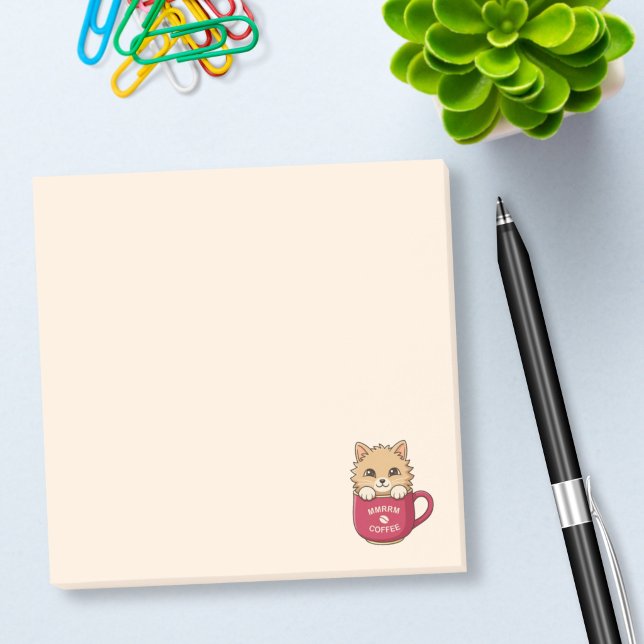 Söt seriekat i kaffemugge beige post-it block (Skapare uppladdad)