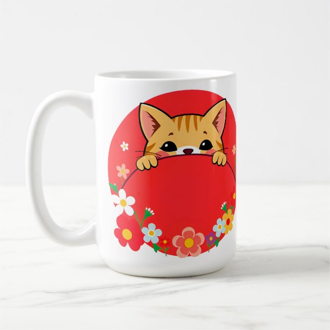 Söt seriekat med starka färger kaffemugg (Vänster)