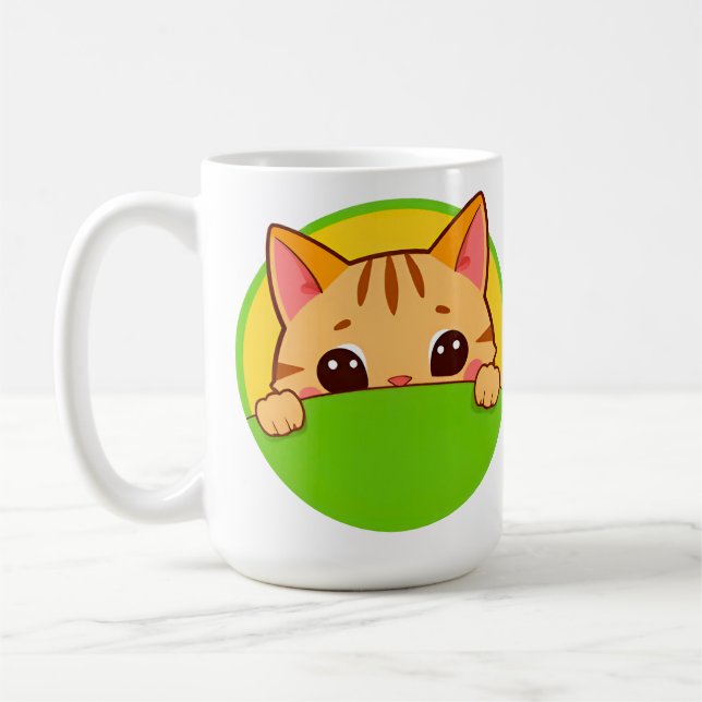 Söt seriekat med starka färger kaffemugg (Vänster)