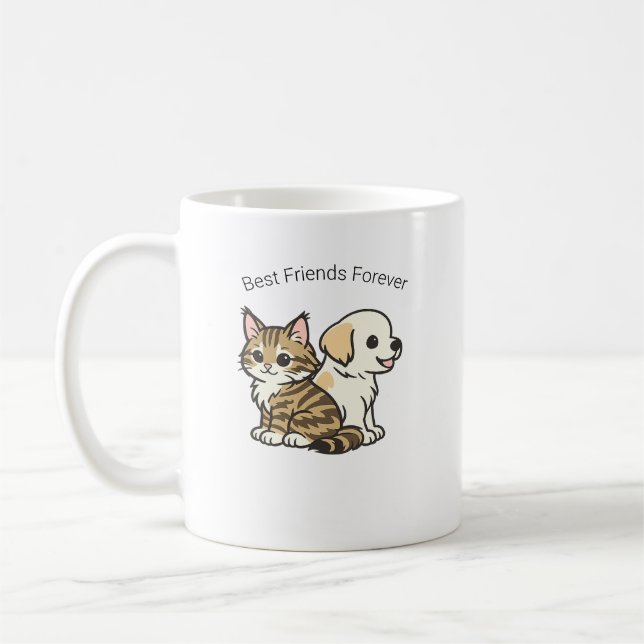 Söt seriekat och hund bästa vänner keramikkopp kaffemugg (Vänster)