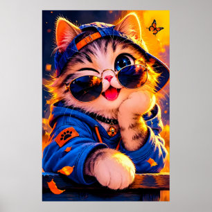 Söt seriekatta som bär solglasögon poster