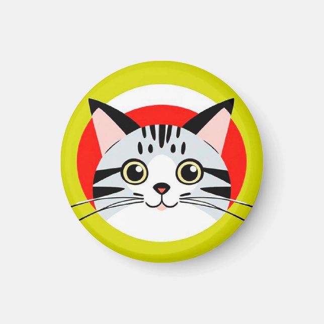 Söt seriekattsansikte med djärn grafisk design magnet (Framsidan)