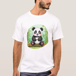 Söt seriepanda på bambupatch t shirt