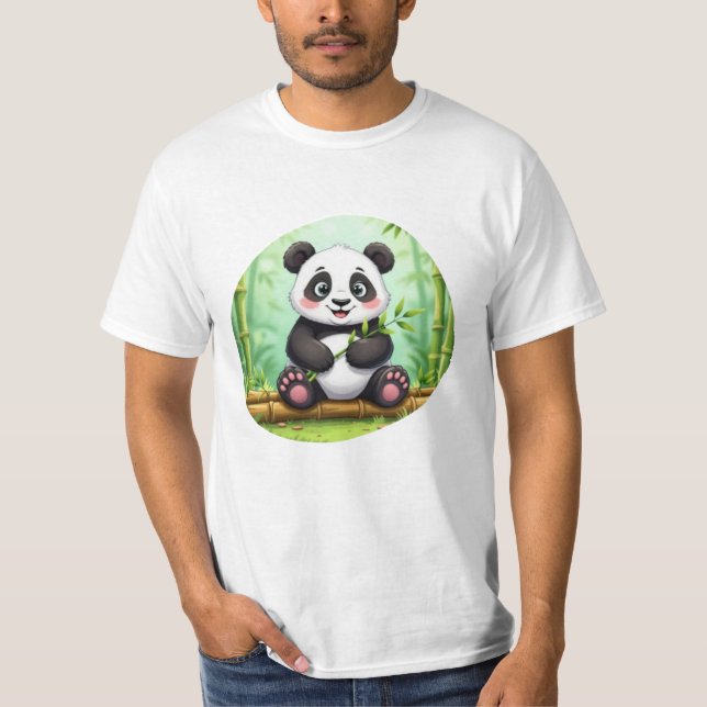 Söt seriepanda på bambupatch t shirt (Framsida)
