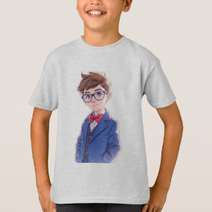 Söt seriepojke i blå kostym barn t-shirt