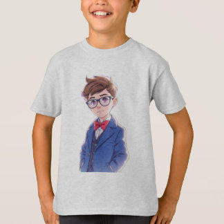 Söt seriepojke i blå kostym barn t-shirt