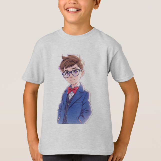 Söt seriepojke i blå kostym barn t-shirt (Framsida)