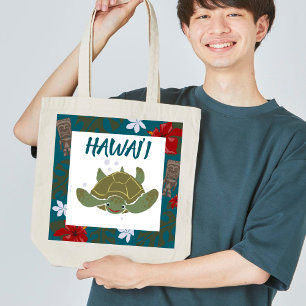 Söt serietecknad hawaiiansk havssköldpadda tropisk tygkasse