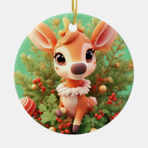 Söt serietecknad hjort lyser upp 🎄❄️ Julstämning Julgransprydnad Keramik