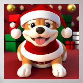 Söt serietecknad hund i jultomtekläder  poster