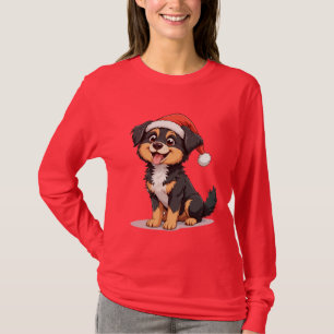 Söt serietecknad hund som bär en tomtehatt t shirt