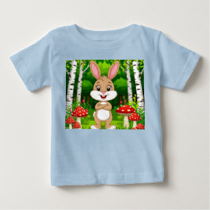 Söt serietecknad kanin står i en frodig skog t shirt