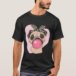 Söt serietecknad Pug-hund tjej med rosett och tugg T Shirt
