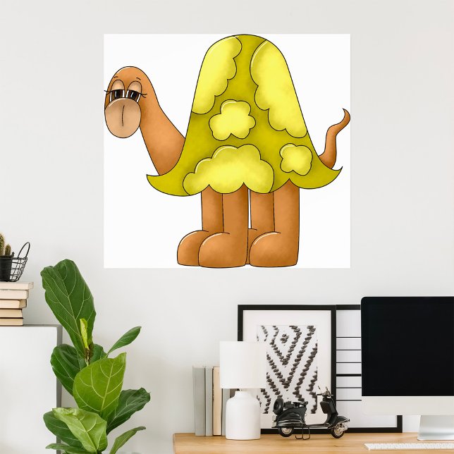 Söt serietecknad sköldpadda med fluffigt grönt ska poster (Skapare uppladdad)