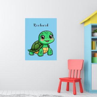 Söt serietecknad sköldpadda 🐢✨ Prydnad för barnru Poster