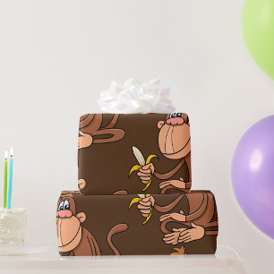 Söt serieteckning apa med banan rolig djur presentpapper