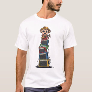 Söt serieteckning apa rockare spelar ukulele t shirt