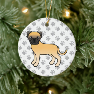 Söt serieteckning av Bullmastiff-valp i hjortröd f Julgransprydnad Keramik