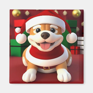 Söt serieteckning hund i jultomte dräkt  magnet