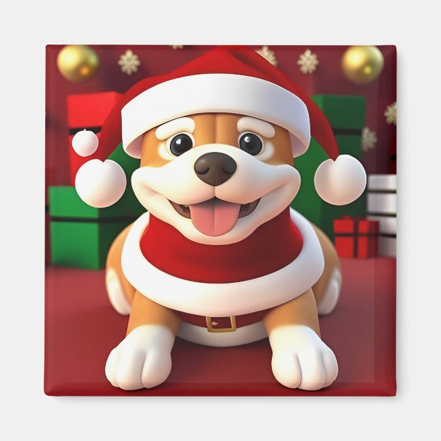 Söt serieteckning hund i jultomte dräkt  magnet (Framsidan)