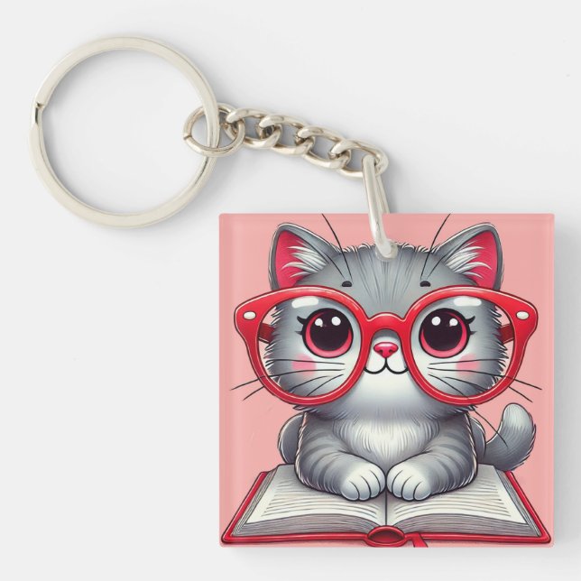 Söt serieteckning katt som bär glasögon (Framsidan)