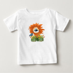 Söt serieteckning lejon i blomsterträdgård t shirt