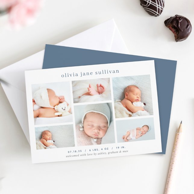 Söt sex | Fotokollage Birth Notice Meddelande (Skapare uppladdad)