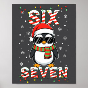 Söt sex sju 67 pingvin barn jul högtid L Poster