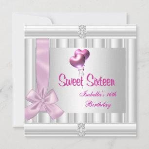 Söt sexton 16:e elegant juvel vit rosa inbjudningar