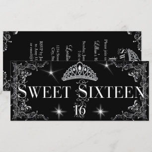 Söt Sexton 16 Regal Svart Silver Tiara Inbjudningar