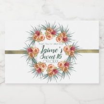 Söt sexton akvarell blommig peach grön   